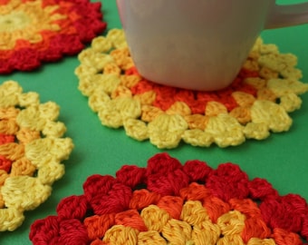 Crochet PATTERN Cluster Stitch Colorful Coasters. Easy crochet coaster pattern tutorial. Crochet home decor gifts DIY. Download PDF #120