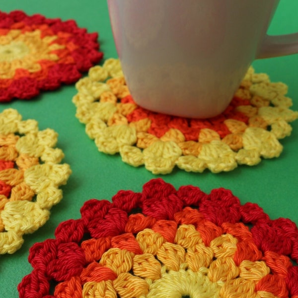 Crochet PATTERN Cluster Stitch Colorful Coasters. Easy crochet coaster pattern tutorial. Crochet home decor gifts DIY. Download PDF #120