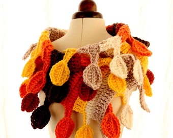 Crochet PATTERN Autumn Leaves Scarf. Chunky crochet leaves scarf pattern. Unique crochet design Spring Autumn scarf DIY. Download PDF #9