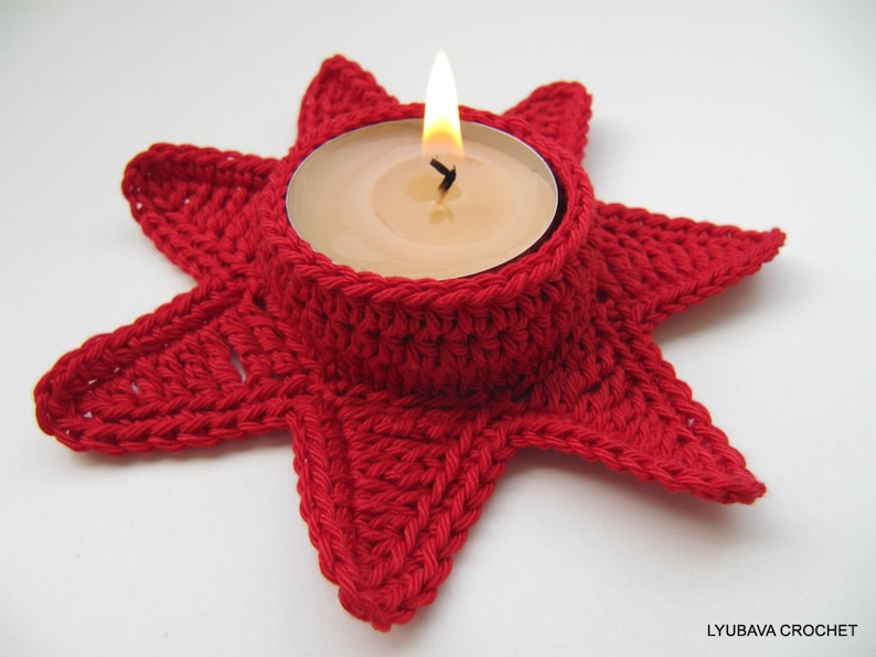 CROCHET PATTERN Red Star Tea Light Holder, Home Decor Christmas Crochet Pattern, Easy Crochet Pattern Christmas Gifts Idea, Download PDF #57