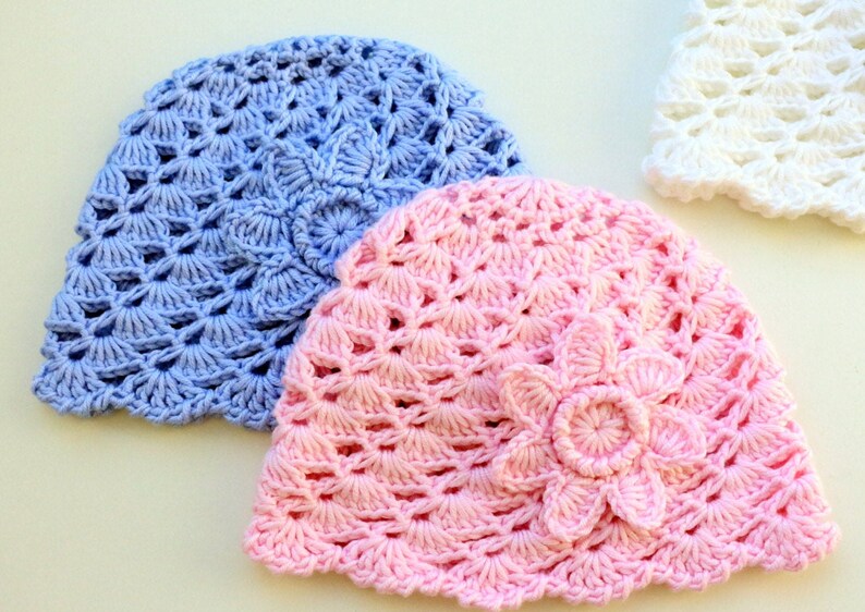 Crochet PATTERN Baby Hat with Flower. Easy crochet summer hat for baby. Tutorial crochet hat pattern baby shower gift DIY. Download PDF 133 image 4