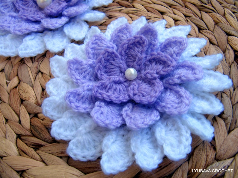 Crochet PATTERN lilac flower unique design. Crochet 3d flower pattern. Large crochet flower pattern. Download PDF 37 imagen 2