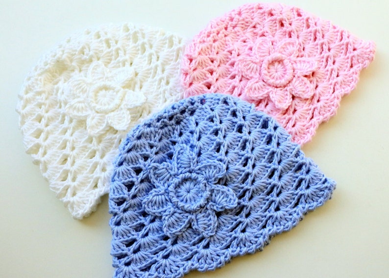 Crochet PATTERN Baby Hat with Flower. Easy crochet summer hat for baby. Tutorial crochet hat pattern baby shower gift DIY. Download PDF 133 image 2