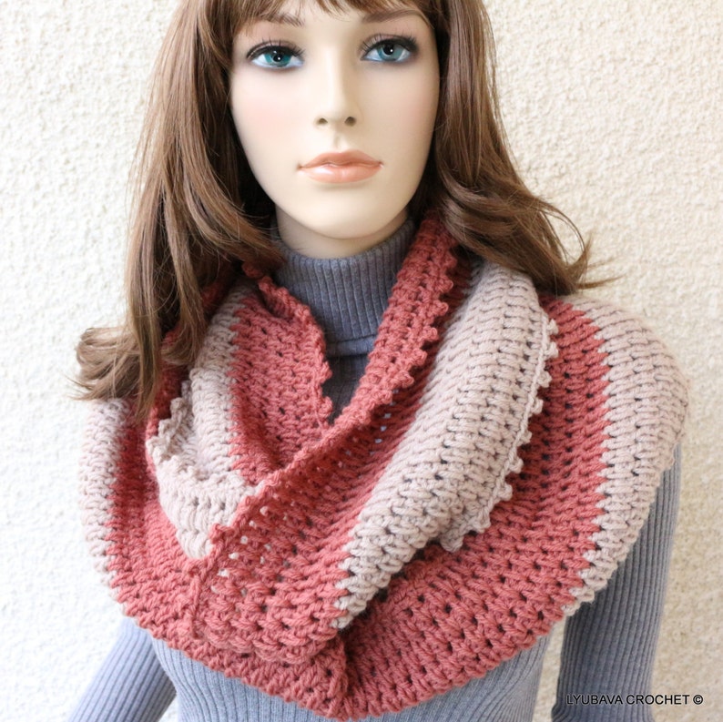 Crochet infinity scarf tutorial PATTERN. Two colors scarf easy Etsy