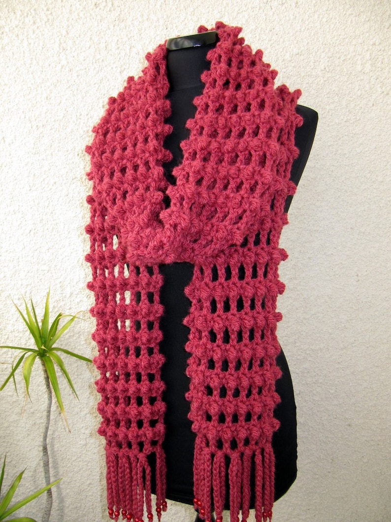 Crochet PATTERN Long Scarf with Fringe. Chunky crochet scarf easy tutorial pattern. Unique design scarf fast pattern. Download PDF 63 image 1