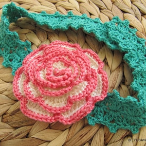 Crochet PATTERN Rose Flower Headband for baby girl. Easy crochet rose tutorial pattern. Summer crochet baby girl gifts DIY. Download PDF #96
