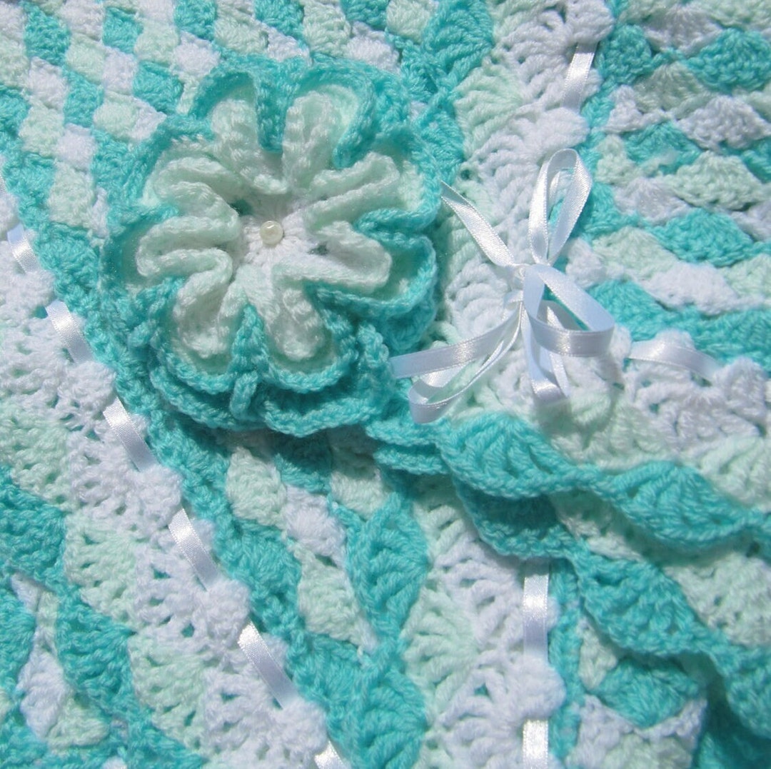 Crochet Shell Stitch Baby Blanket PATTERN 'turquoise Sea Shell Blanket