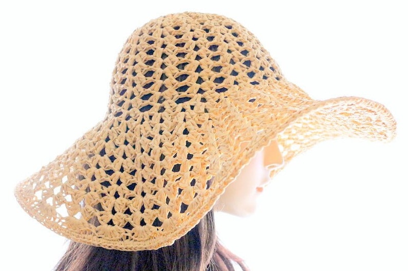 Crochet PATTERN summer hat for women. Easy crochet sunhat tutorial pattern. Raffia yarn pattern beach hat with wide brim. Download PDF 165 image 3