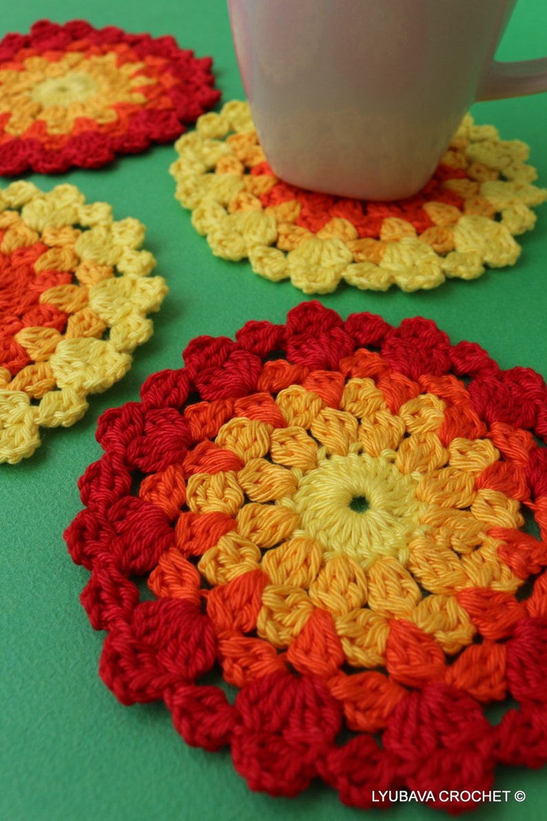 Crochet coaster easy PATTERN. Colorful coasters tutorial Etsy