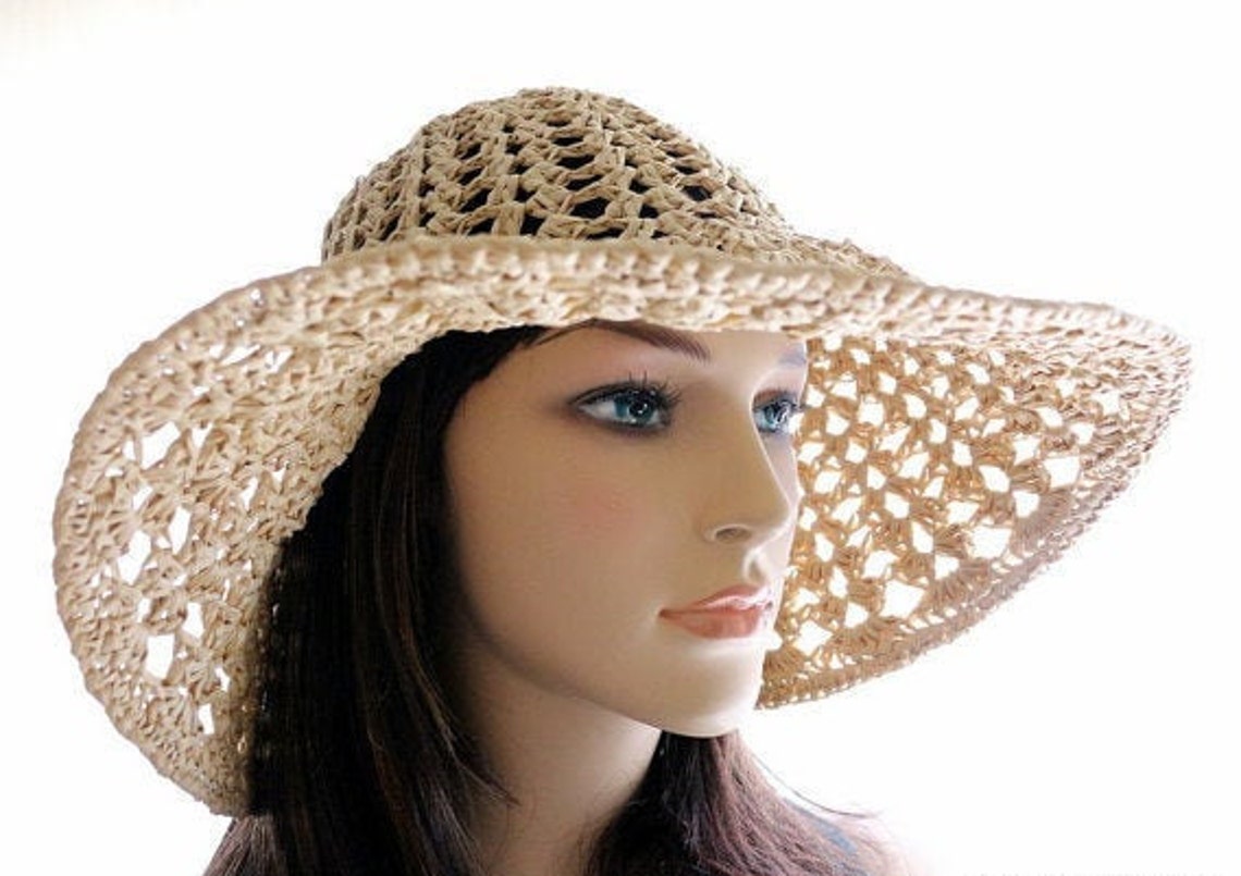 Raffia yarn crochet sun hat easy tutorial PATTERN. Floppy Etsy