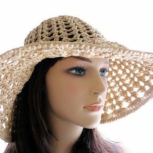 Crochet PATTERN summer hat for women. Easy crochet sunhat tutorial pattern. Raffia yarn pattern beach hat with wide brim. Download PDF 165 image 2