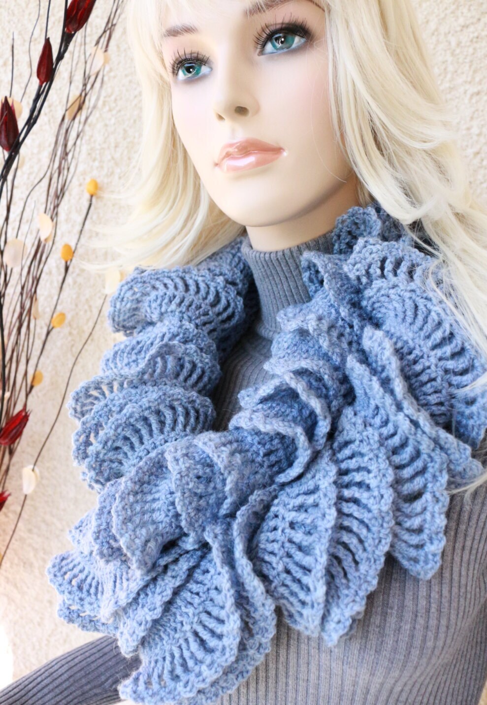 Crochet Scarf Pattern: Double Ruffle Design (PDF Download #65) - Etsy, image size:989x1432