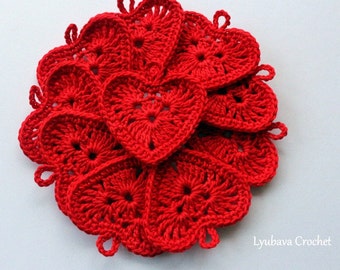 Crochet PATTERN mini heart. Crochet gift applique. Valentine's Day crochet pattern. Crochet small hearts easy pattern. Download PDF #177