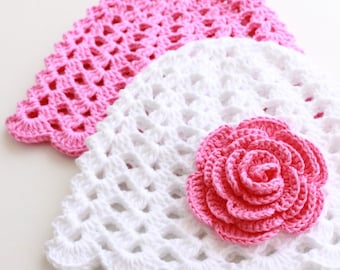 Crochet Rose Flower Baby Hat PATTERN: Easy Summer Tutorial (PDF Download) #125