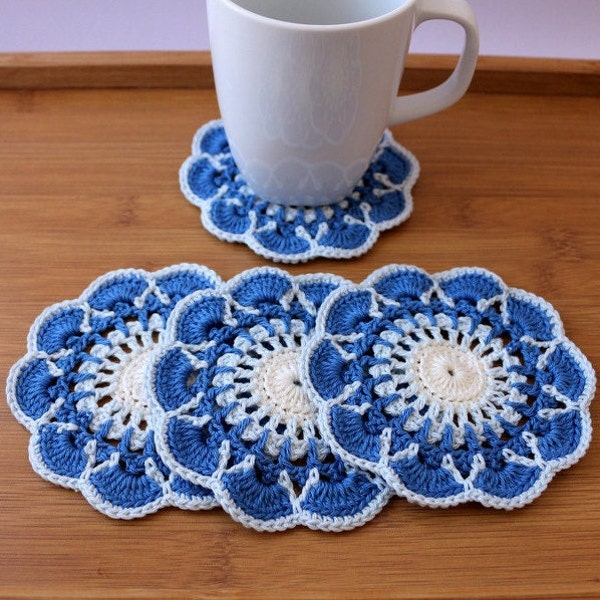 Crochet PATTERN "Greek Islands" Coasters. Colorful crochet coasters tutorial pattern. Crochet home decor DIY gifts. Download PDF #194