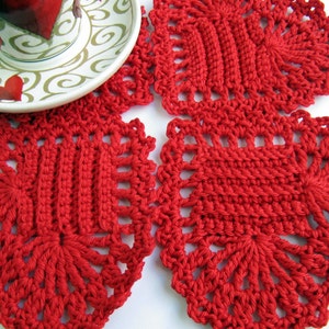 Crochet PATTERN Red Heart Coasters. Crochet hearts easy pattern. Crochet home decor pattern. Christmas crochet gifts DIY. Download PDF #38