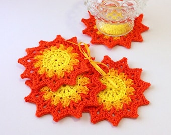 Crochet PATTERN colorful coasters 'Flashlight'. Easy crochet coaster tutorial pattern. Home decor crochet gifts DIY. Download PDF #190