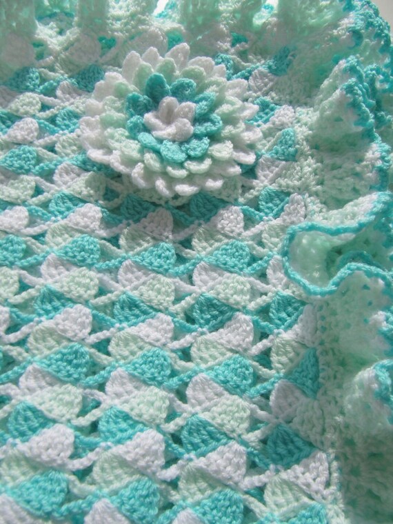 Crochet Baby Blanket Ruffle Border Tutorial PATTERN. Turquoise Etsy