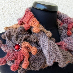 Crochet PATTERN Scarf ''Fantasy''. Unique crochet design scarf tutorial pattern. Multicolor yarn scarf with flower. Download PDF pattern 88 image 2