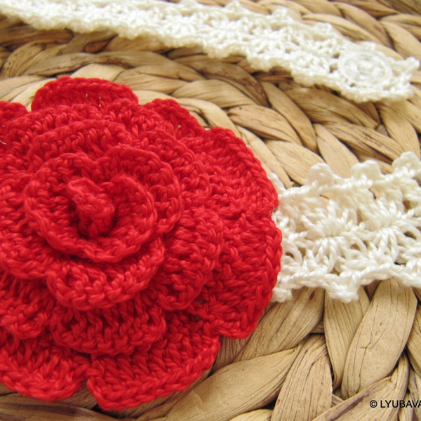 Crochet PATTERN Rose Flower Headband. Baby girl headband tutorial pattern. Crochet rose flower headband DIY baby girl gift. Download PDF #96