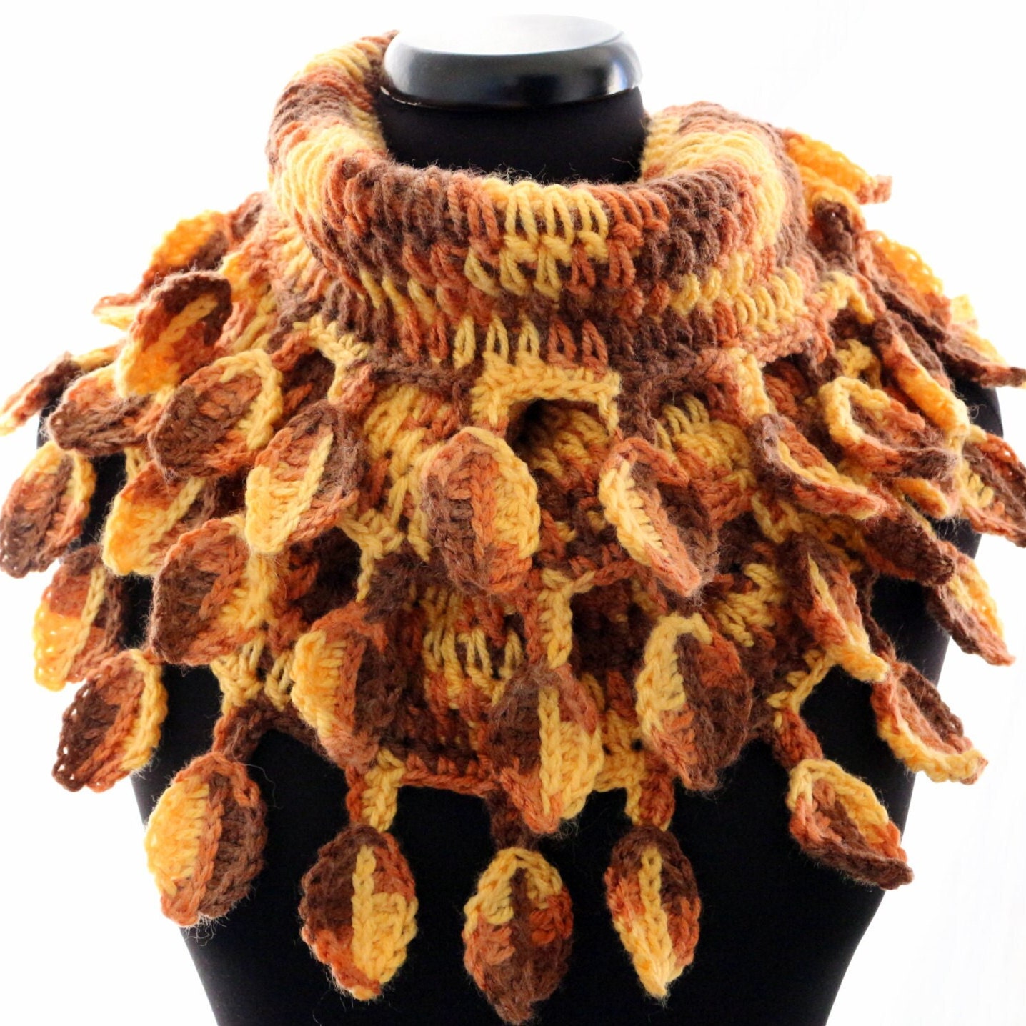 38 Crochet Leaf Patterns To Welcome Fall With Appliqués, Garlands, and Botanical Details 26 Crochet Scarf Pattern: Autumn Leaves Infinity Scarf (
