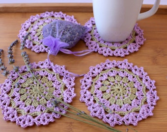 CROCHET PATTERN Coaster, Easy crochet coasters, ''Lavender Coasters'' crochet tutorial pattern, Summer crochet gifts diy, Download PDF #191