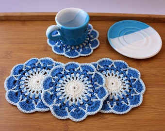 Crochet Coaster PATTERN: Greek Islands Home Decor (Digital PDF File) #194