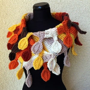 Crochet PATTERN Autumn Leaves Scarf. Chunky crochet leaves scarf pattern. Unique crochet design Spring Autumn scarf DIY. Download PDF #9