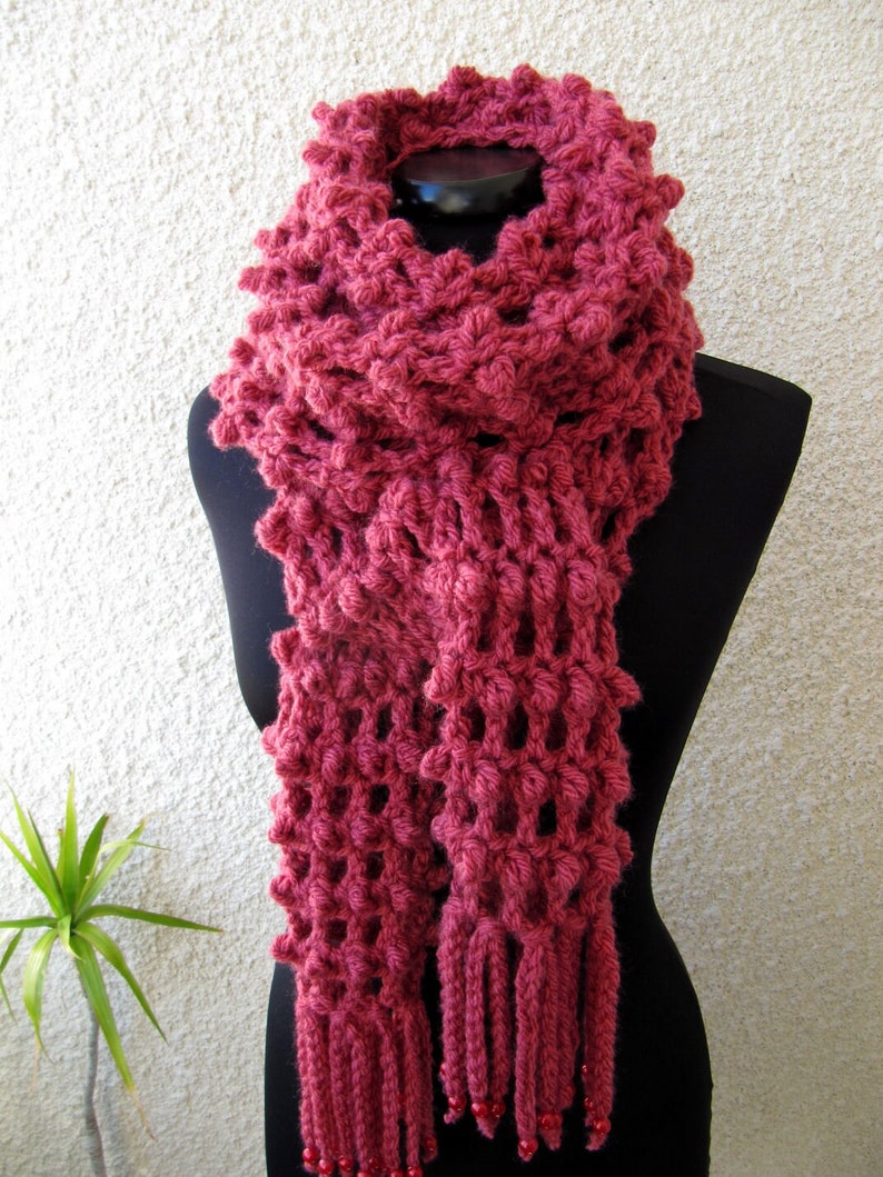 Crochet PATTERN Long Scarf with Fringe. Chunky crochet scarf easy tutorial pattern. Unique design scarf fast pattern. Download PDF 63 image 4