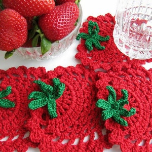 Crochet PATTERN Strawberry Coasters. Easy crochet home decor pattern. Crochet coaster pattern tutorial. Crochet gifts DIY. Download PDF #41