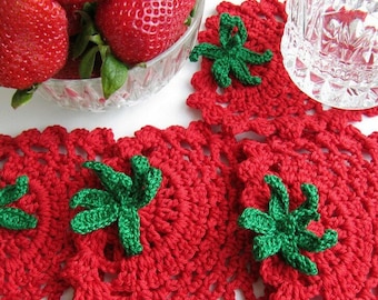 Crochet PATTERN Strawberry Coasters. Easy crochet home decor pattern. Crochet coaster pattern tutorial. Crochet gifts DIY. Download PDF #41