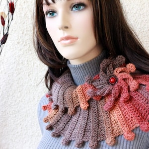 Crochet PATTERN Scarf &#39;Fantasy&#39;: Unique Design Tutorial English Pattern Women&#39;s Scarf with Flower Multicolor Yarn Download PDF pattern #88