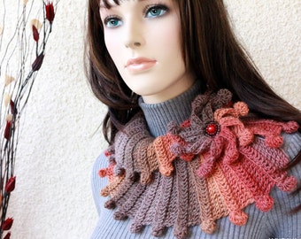 Crochet PATTERN Scarf 'Fantasy': Unique Design Tutorial English Pattern Women's Scarf with Flower Multicolor Yarn Download PDF pattern #88