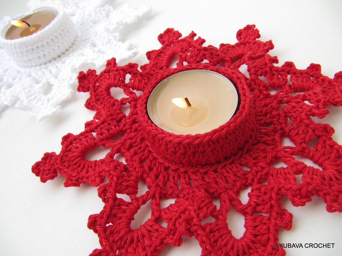 Christmas Crochet Pattern Tea Light Holder Melting Snowflake Etsy