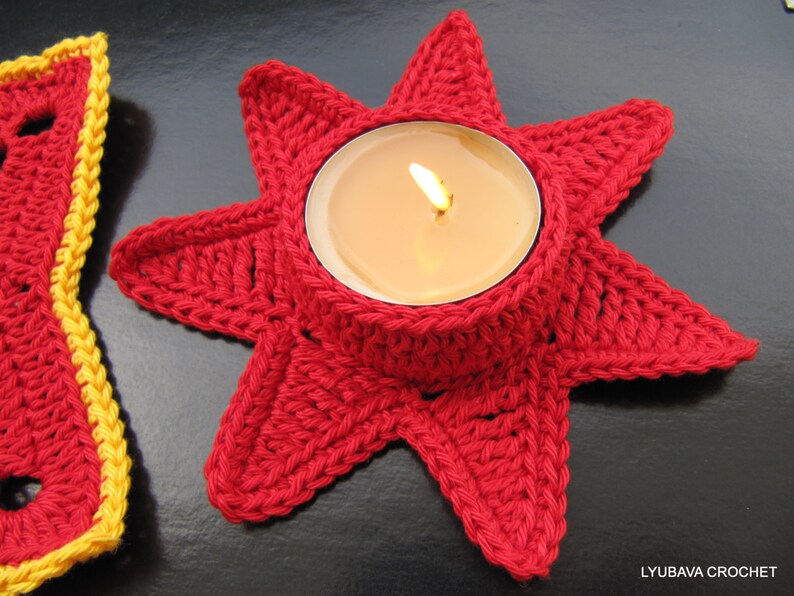 CROCHET PATTERN Red Star Tea Light Holder, Home Decor Christmas Crochet Pattern, Easy Crochet Pattern Christmas Gifts Idea, Download PDF #57