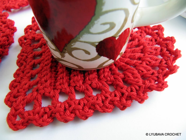 Crochet PATTERN Red Heart Coasters. Easy crochet hearts. Christmas home decor gifts DIY. Valentine's Day crochet gifts. Download PDF 38 image 4