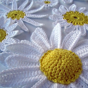 Crochet daisy flowers PATTERN. Easy crochet flowers set applique. Spring decor crochet 3d daisy flowers Instant download PDF pattern 22 image 1