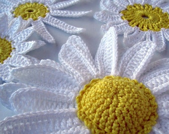 Crochet daisy flowers PATTERN. Easy crochet flowers set applique. Spring decor crochet 3d daisy flowers Instant download PDF pattern #22