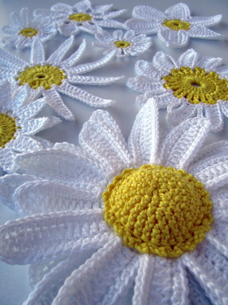 Crochet daisy flowers PATTERN. Easy crochet flowers set applique. Spring decor crochet 3d daisy flowers Instant download PDF pattern 22 image 1
