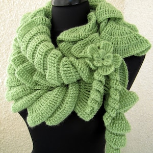 CROCHET PATTERN Ruffle Scarf, Unique Crochet Scarf Pattern, Ruffled Scarf with Flower, Tutorial Scarf Easy Pattern, Download PDF Pattern #18