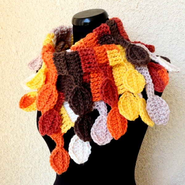 Crochet PATTERN Scarf Autumn Leaves.Chunky crochet leaf scarf fast easy tutorial pattern.Spring Autumn scarf crochet pattern.Download PDF #9