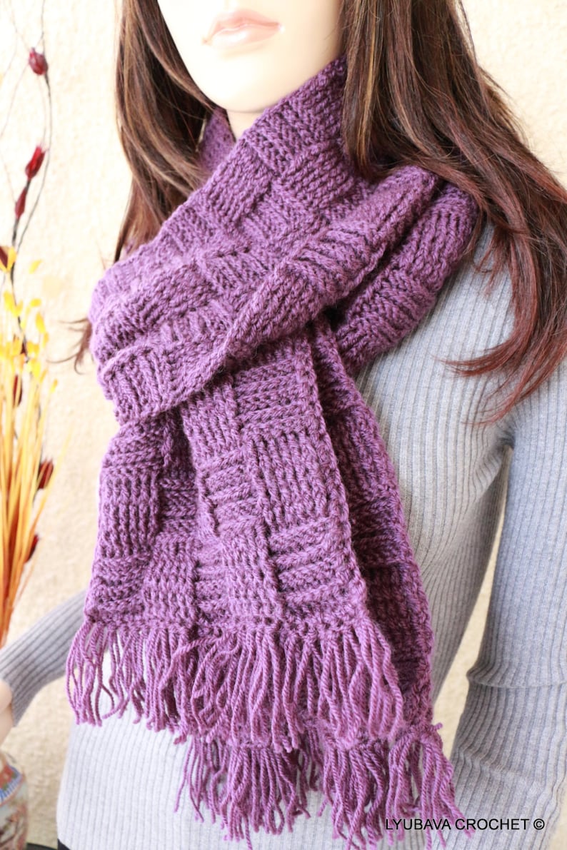Crochet Scarf PATTERN Checkered Scarf Long Scarf With | Etsy