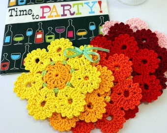 Crochet PATTERN Coasters Flower 7 Petals. Beautiful crochet design colorful coasters pattern. Crochet home decor gift DIY. Download PDF #193