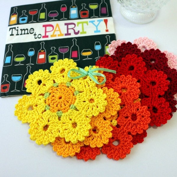 Crochet PATTERN Coasters Flower 7 Petals. Beautiful crochet design colorful coasters pattern. Crochet home decor gift DIY. Download PDF #193