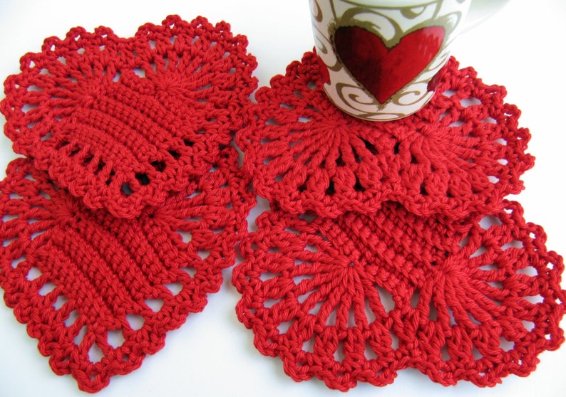 Crochet PATTERN Red Heart Coasters. Easy crochet hearts. Christmas home decor gifts DIY. Valentine's Day crochet gifts. Download PDF 38 image 1