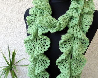 Crochet PATTERN Ruffle Lace Scarf. Unique design ruffled crochet scarf pattern. Easy crochet women scarf tutorial pattern. Download PDF #98