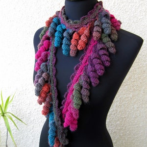 Crochet PATTERN scarf, Multicolor Scarf Lariat Curly Tassels, Easy crochet scarf pattern, Unique crochet design scarf DIY, Download PDF 51 image 5