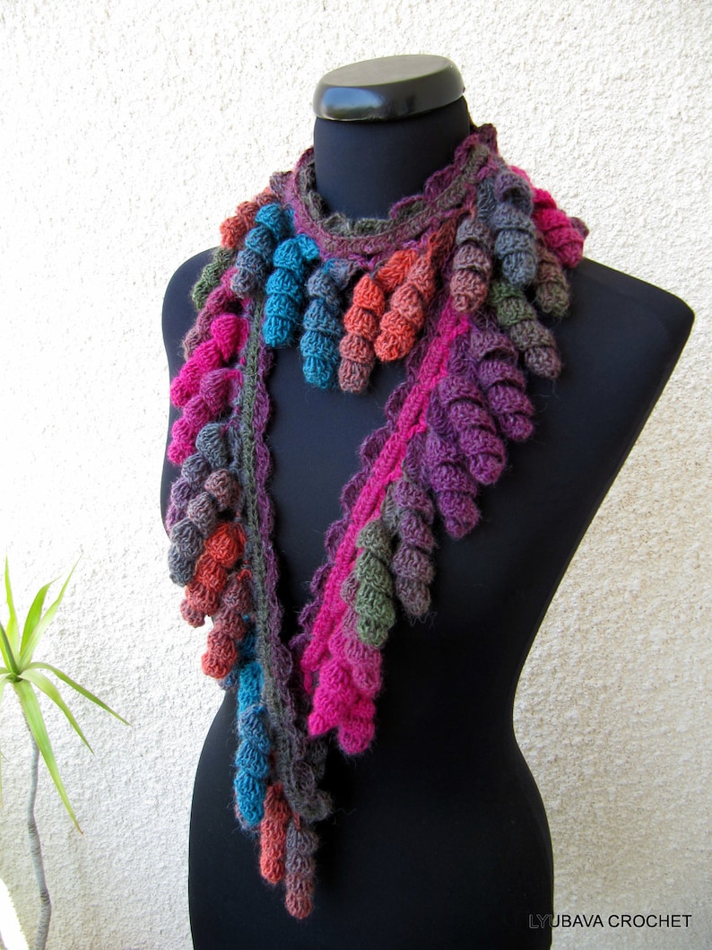 Crochet PATTERN scarf, Multicolor Scarf Lariat Curly Tassels, Easy crochet scarf pattern, Unique crochet design scarf DIY, Download PDF 51 image 5