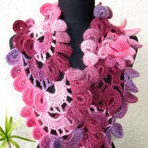 CROCHET PATTERN Unique Scarf Tutorial, Crochet &#39;&#39;Lyubava&#39;&#39; Scarf Pattern, Multicolor Yarn Chunky Crochet Diy Scarf Women, Download PDF #52