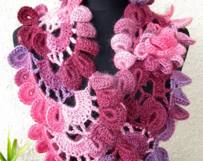 CROCHET PATTERN* Unique Scarf Tutorial, Crochet ''Lyubava'' Scarf Pattern, Multicolor Yarn Chunky Crochet Diy Scarf Women, Download PDF #52